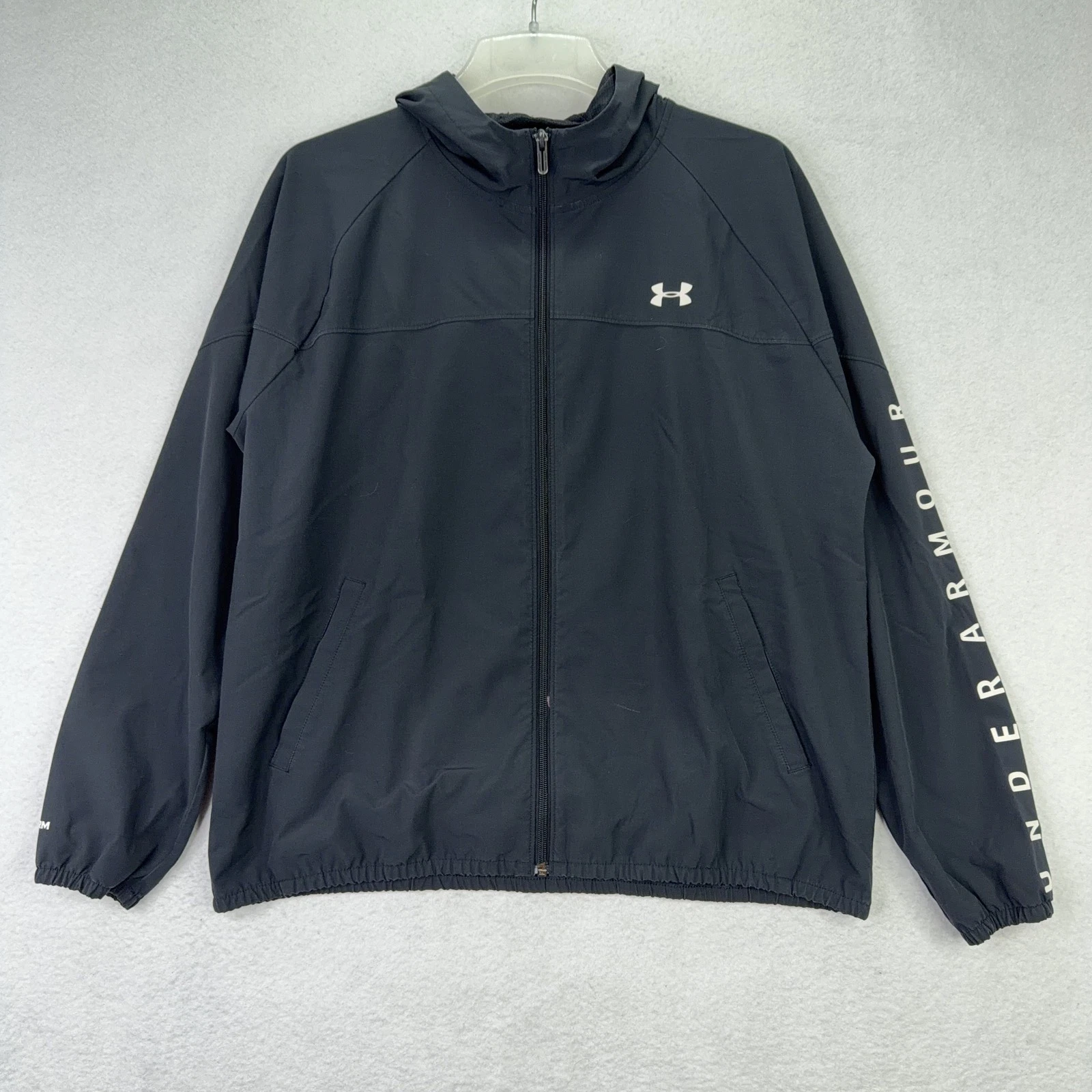 Under Armour Womens Storm Hooded Jacket XL Black Full Zip Woven Outerwear