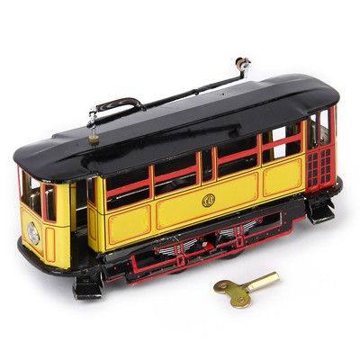 Vintage Tram Trolley Streetcar Tin Toy Collectible Gift W / Wind-Up Key