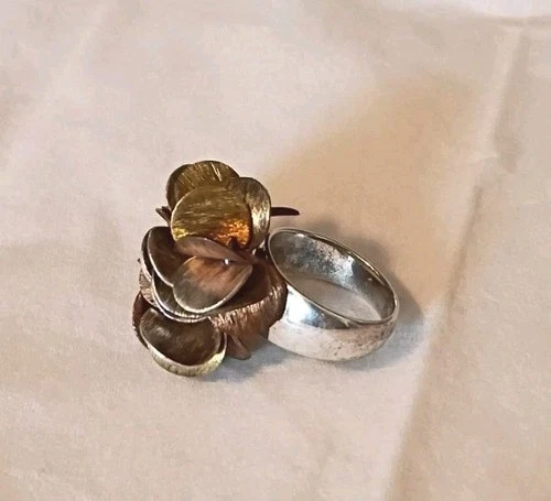 Vintage Silpada Sterling Cha Cha Ring Brass Metal Petals Discs Size 7