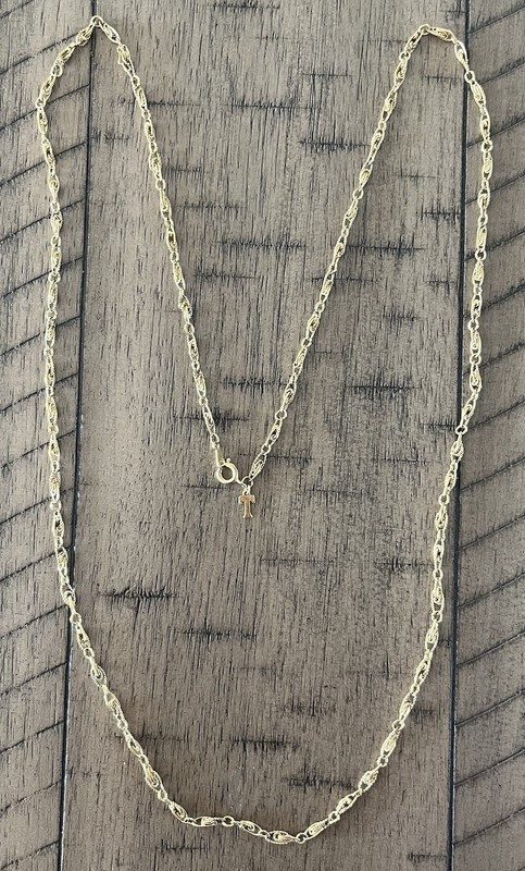 Vintage Trifari Thin Gold Tone 30 Inch Chain Necklace With Detailed Links