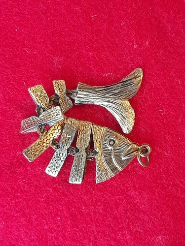Vintage Articulated Fish Pendant Metal Costume Jewelry