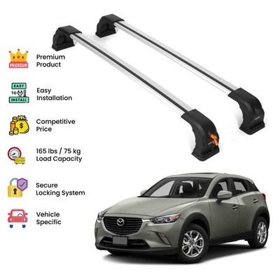 Silver Premium Roof Rack Cross Bars  For Mazda Cx3 2015 Up