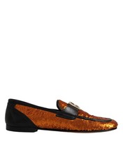 Dolce & Gabbana Orange Sequin Embellished Men Loafers Men's Shoes Authentic
