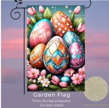 Garden Flag, 12  x18  , Easter Eggs, Thick Burlap Polyester Double-sided