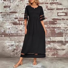 Damen Netzbesatz Midikleid Kurzarm Lockeres S...