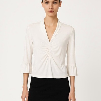 Max Mara New Knit Chiffon Silk XL Blouse Top Shirt Tunic Bell Sleeves Academia