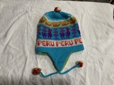 New Peruvian Alpaca Reversible hat Chullo Beanie multicolor with ear flaps