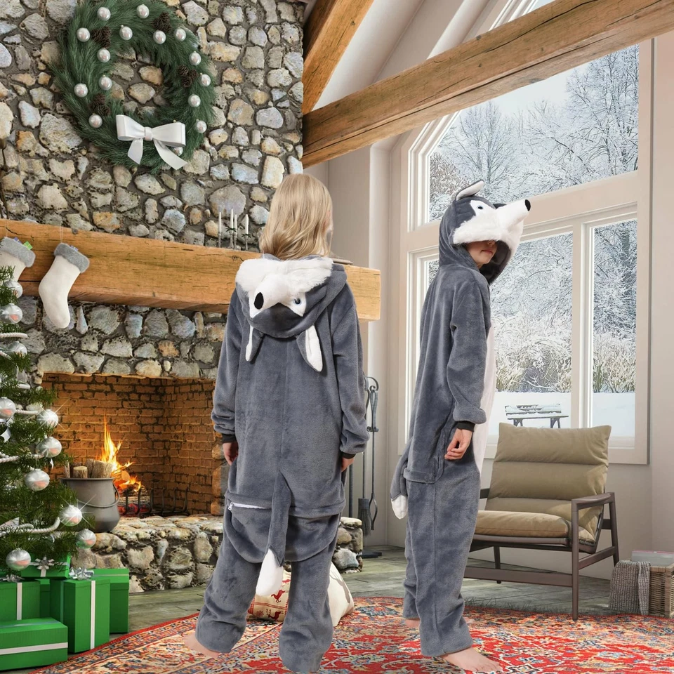 Disfraces de lobo para niños Disfraz de Halloween Navidad Pijama de una pieza Lindo Ani... Foto 2 de 4