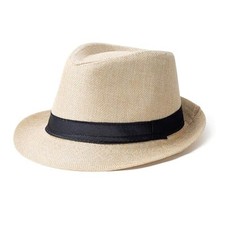 Classic Short Brim Fedora Hats Summer Beach Trilby Hat Medium Black Band-creamy