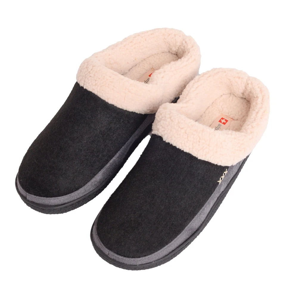 Alpine Swiss Mens Memory Foam Clog Slippers Fleece Fuzzy Slip On House Shoes - Image 4 of 4