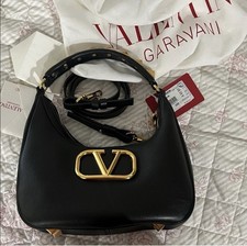 Valentino Garavani Black Studded Logo Shoulder Bag Gold Hardware Detachable Str…