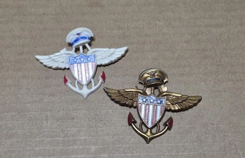 2 WW2 U. S. Military Navy Aviator Pin Vintage Pinback Button Sweetheart Plastic