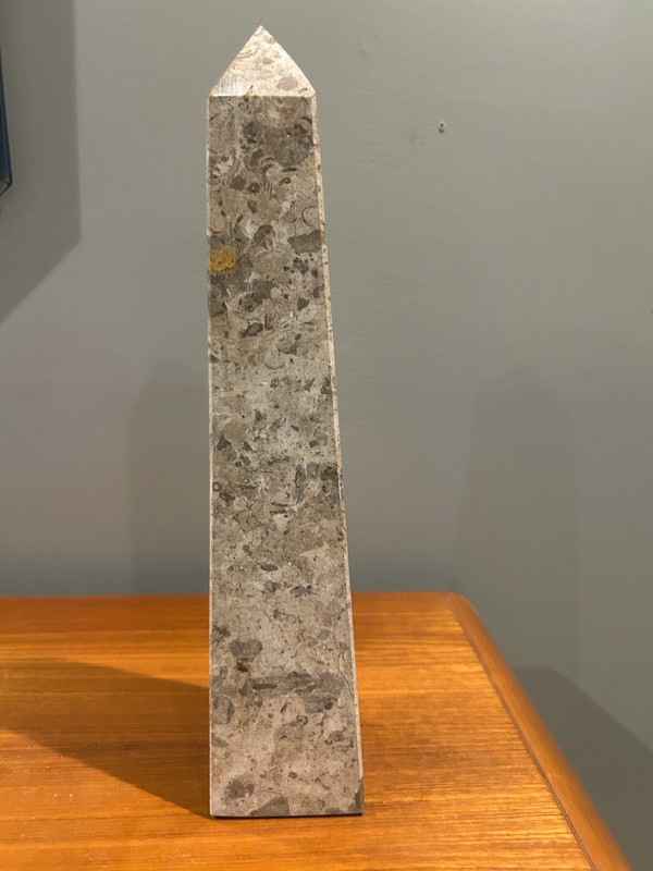 SUPERB LARGE HEAVY 18" BEIGE POLISHED MARBLE OBELISK TOWER in MINT CONDITION
