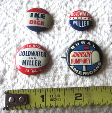 4 Antique PRESIDENT POLITICAL PINS BUTTONS LOT IKE NIXON GOLDWATER JOHNSON VG