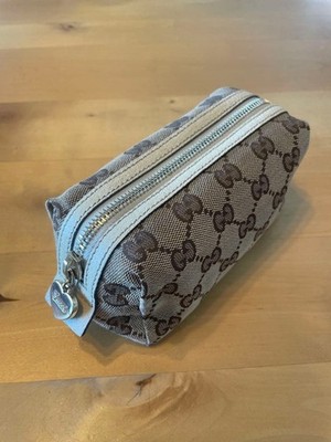Gucci Pouch GG Pattern Canvas x Leather White Heart Made in Italy Good Condition