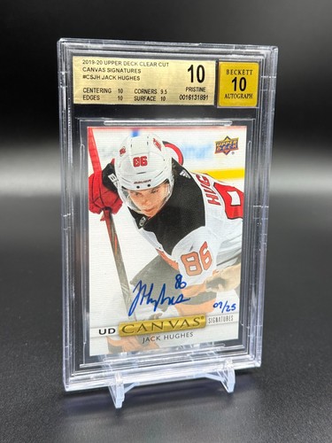 2019 Clear Cut Jack Hughes Canvas Signatures BLUE INK Rookie /25 BGS 10 PRISTINE - Bild 3 von 7