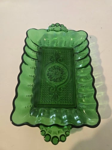 Anchor Hocking Vintage Burple Relish Tray Forest Green Pressed Glass