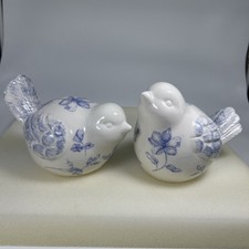 Ceramic Birds Set of 2 White Porcelain Blue F...