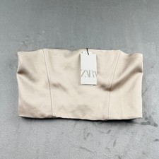 Zara Women's Large Satin Effect Bustier Crop Top Champagne Beige NWT