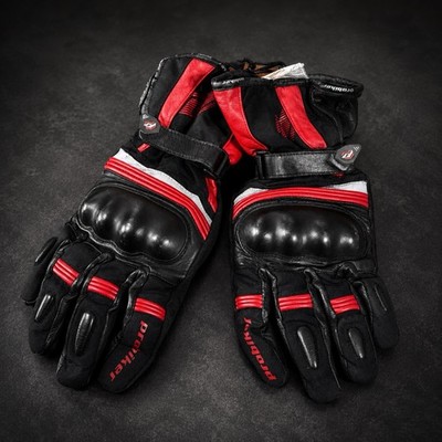 ProBiker Gloves Medium Black Red Motorcycle Armoured Leather Riding Motorbike