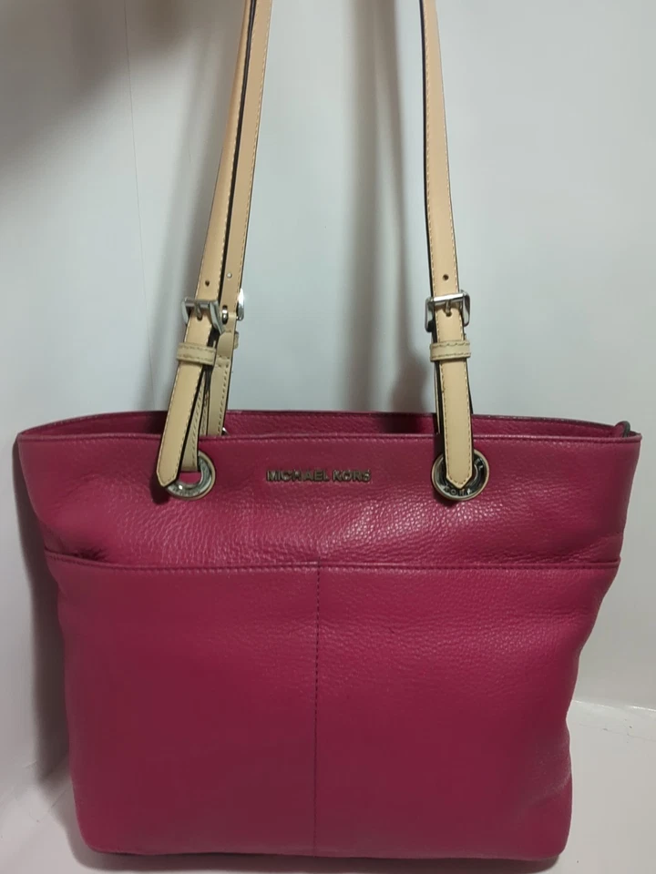 MK Michael Kors Fushia Pebbled Leather Medium Tote Outside Pockets - Image 3 of 4