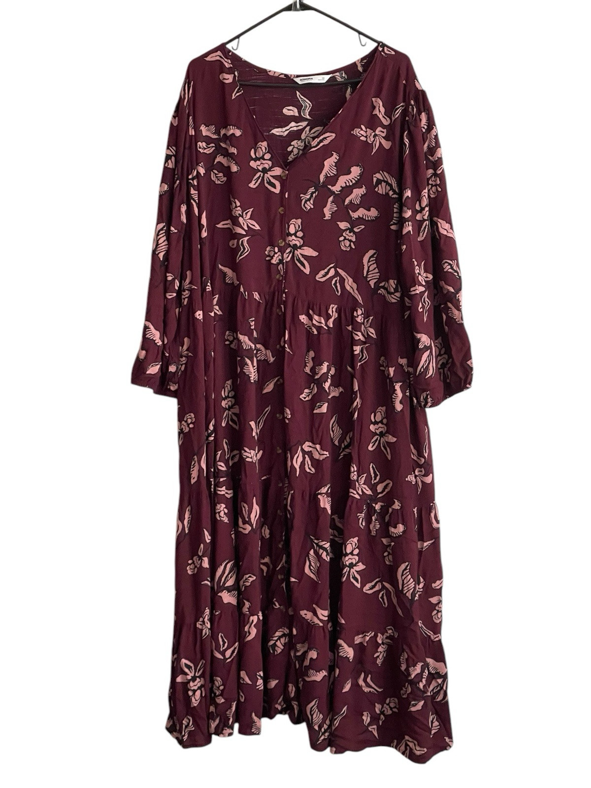 Sonoma Midi Dress women 3XL Button Front Tiered purple floral pocket Flowy