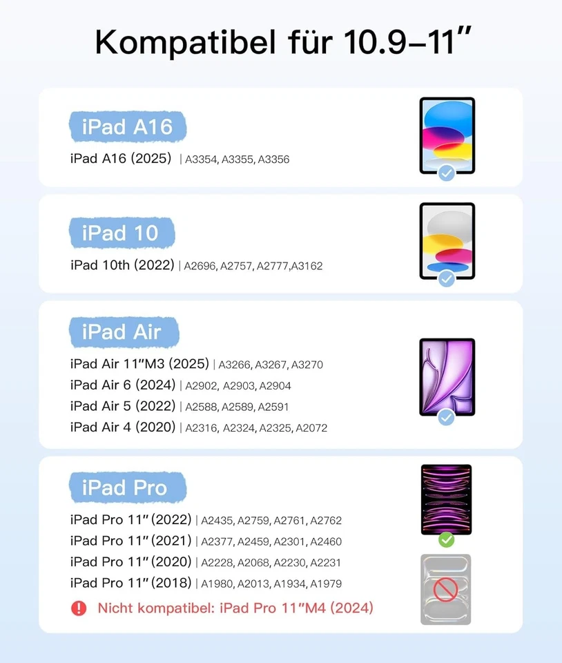 Bluetooth Tastatur Hülle für iPad 10/11/Pro Air mit Stifthalter, abnehmbar, S... - Bild 4 von 4