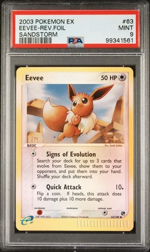 2003 POKEMON EX SANDSTORM #63 EEVEE-REVERSE FOIL PSA 9