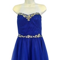 Deb Strapless Prom Bridesmaid Party Dress Blue Sapphire With Jewels Size 11/12