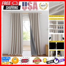 100 Blackout Natural Linen Curtains 90" Length with Thermal Insulated Liners...