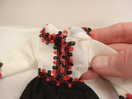 Vintage Barbie Clone Fashion Doll Black, Red, White Long Sleeve Dress - READ