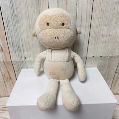 Organic John N Tree Monkey Cream Tan Terry Cloth Plush Lovey 11'' wearing overall