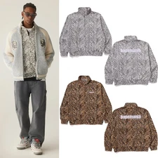 A BATHNIG APE Men's WILD LEOPARD PATTERN HALF ZIP RELAXED FIT SWEATSHIRT SHIRT