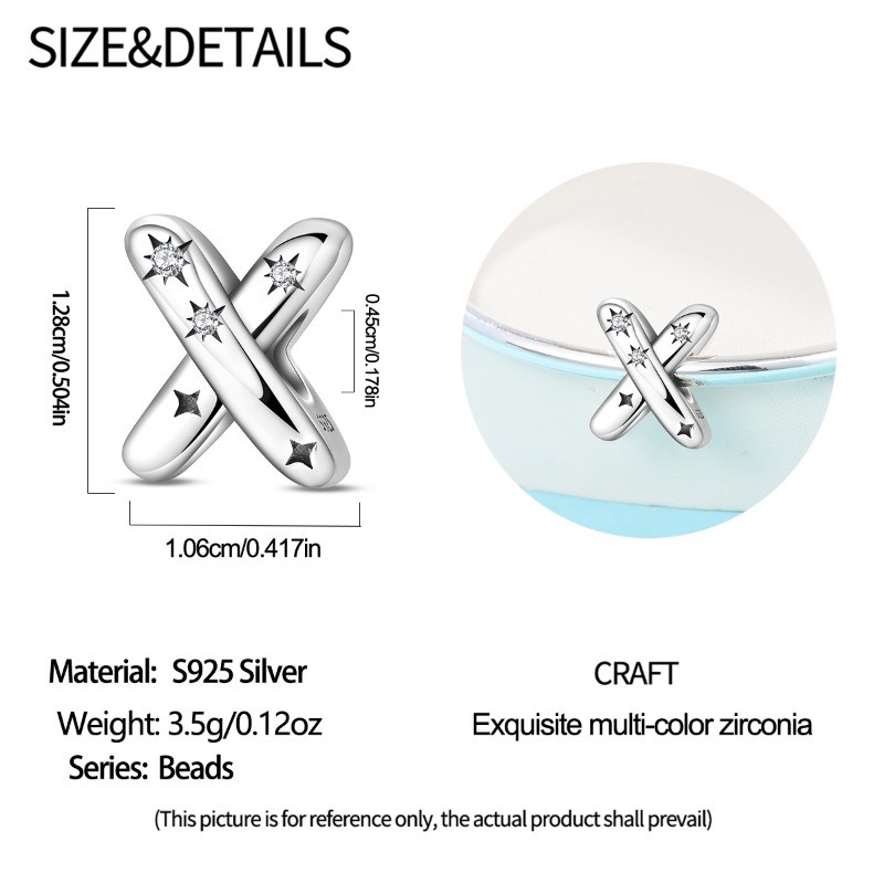 KUNSIR 925 Sterling Silver Letter X Charm For Bracelet Or Necklace Pendant Charm