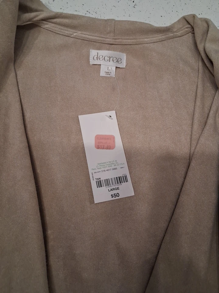 New Decree Faux Leather Suede Fringe Vest Womens Large Tan Hippie Boho Western - Image 3 of 4