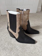Cleo Mint Velvet Suede Leather Cowboy Boots UK Size 6, EU 39 Brand New With Tags