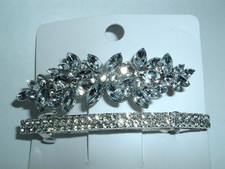 PAIR CLEAR CRYSTAL WHITE PEARL HAIR BARRETTES NEW W TAG