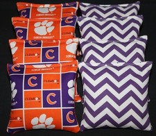 8 CORNHOLE BEANBAGS made w CLEMSON University Tigers Fabric ACA Reg Bags, NEW 