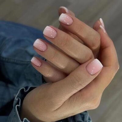 Press on Nails Short Square Fake Nails False Nails with Nature Press Pink Ombre