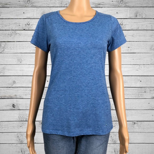 District Made Heather Blue Lace Shoulders Back Yoke Shirt Tshirt SMALL