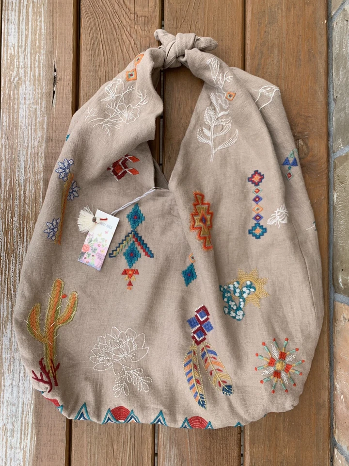 Johnny Was Los Angeles SAGUARO Bolso Hobo Cartera Lino Azteca Suroeste Nudo Atado Foto 4 de 4