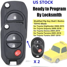 2×Modified Flip Remote Key Shell Case Fob for Toyota Tacoma Tundra GQ43VT20T