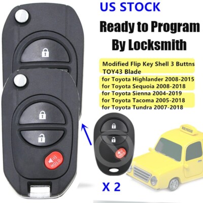 2×Modified Flip Remote Key Shell Case Fob for Toyota Tacoma Tundra GQ43VT20T