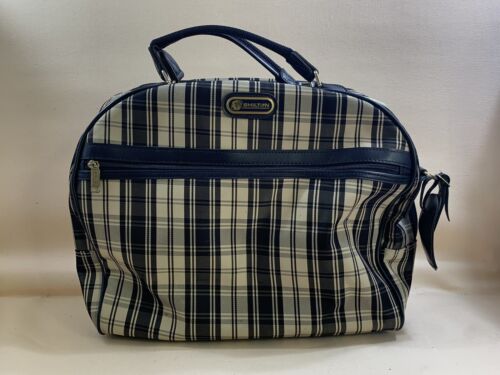SHILTON Nylon Blue And Cream Checked Weekend Travel Bag Case Blue Fabric Lining - Afbeelding 1 van 12