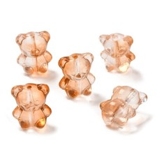 4 Teddy Bear Glass Beads Big Spacers 14mm Brown Clear Ombre Jewelry Making