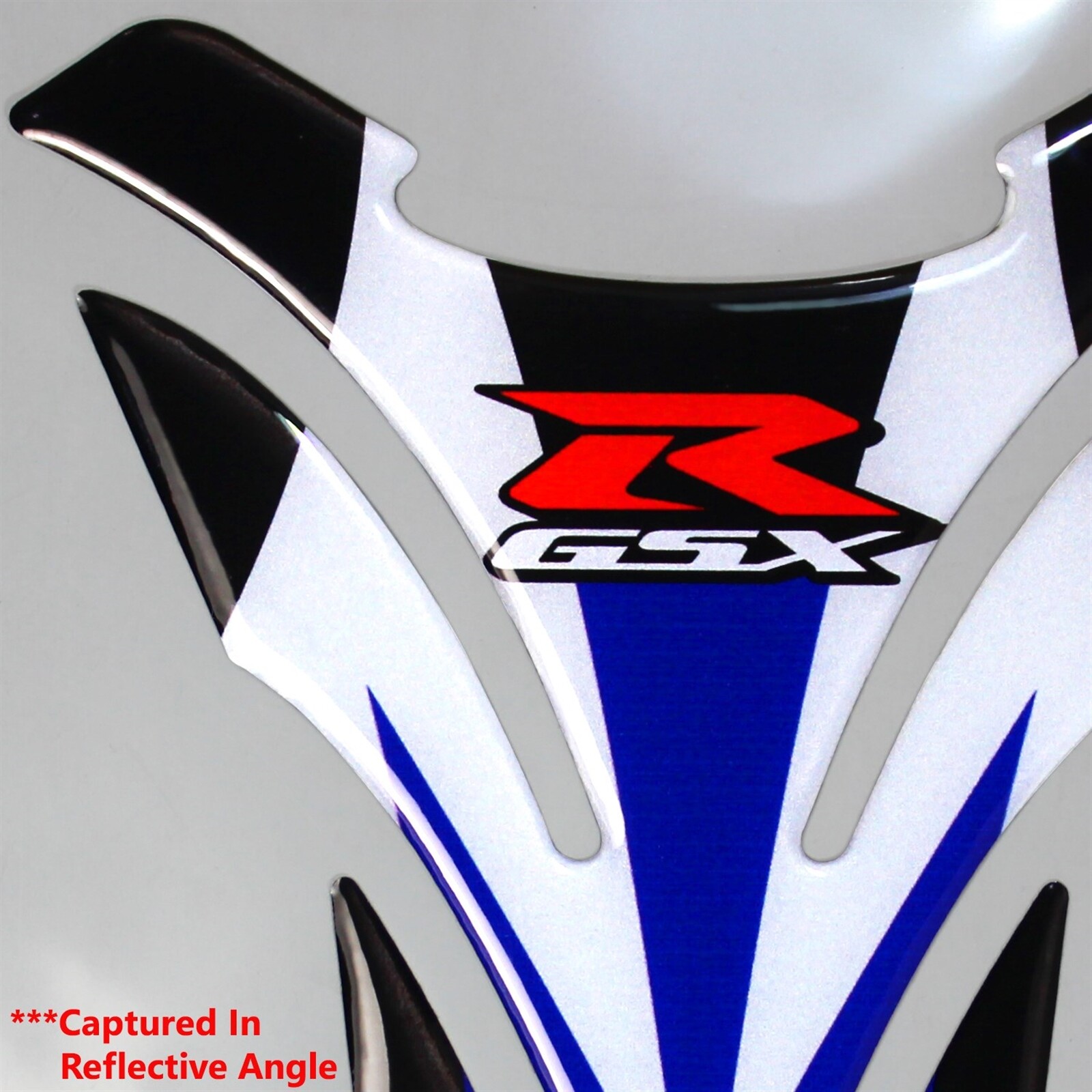3D Gel Gas/Fuel Tank Pad Decal/Sticker Reflective Suzuki & GSXR Logo White/Blue