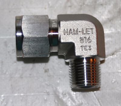 1/2'' Tube x 3/8'' MNPT SS 90° Male Elbow Fitting Ham-Let  769LSS1/2X3/8