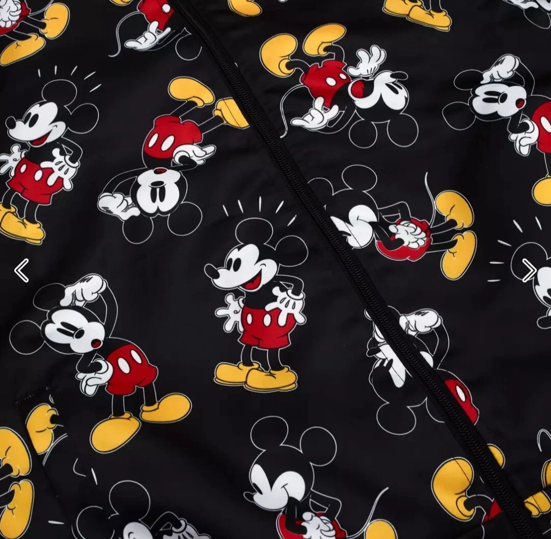 Disney Mickey & Co Bomber Jacket XS Mickey Mouse Print Black Oversized Zippered