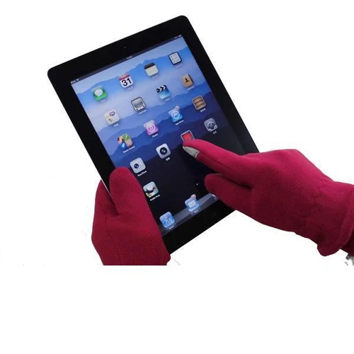 Red Fleece Touch Screen Gloves Small Gold Thumb and Finger Tip warm winter