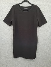 Mario Serrani Shift Dress Womens L Short Sleeve Knee Length Ribbed Black Italy